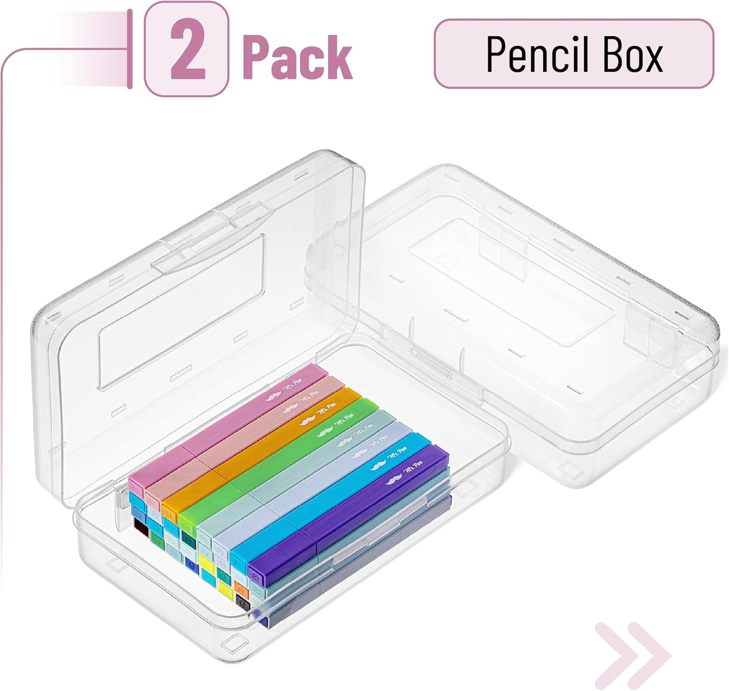 Mr. Pen- Pencil Box, 2 Pack, Clear, Plastic Pencil Box Case, Pencil Case, Crayon Box