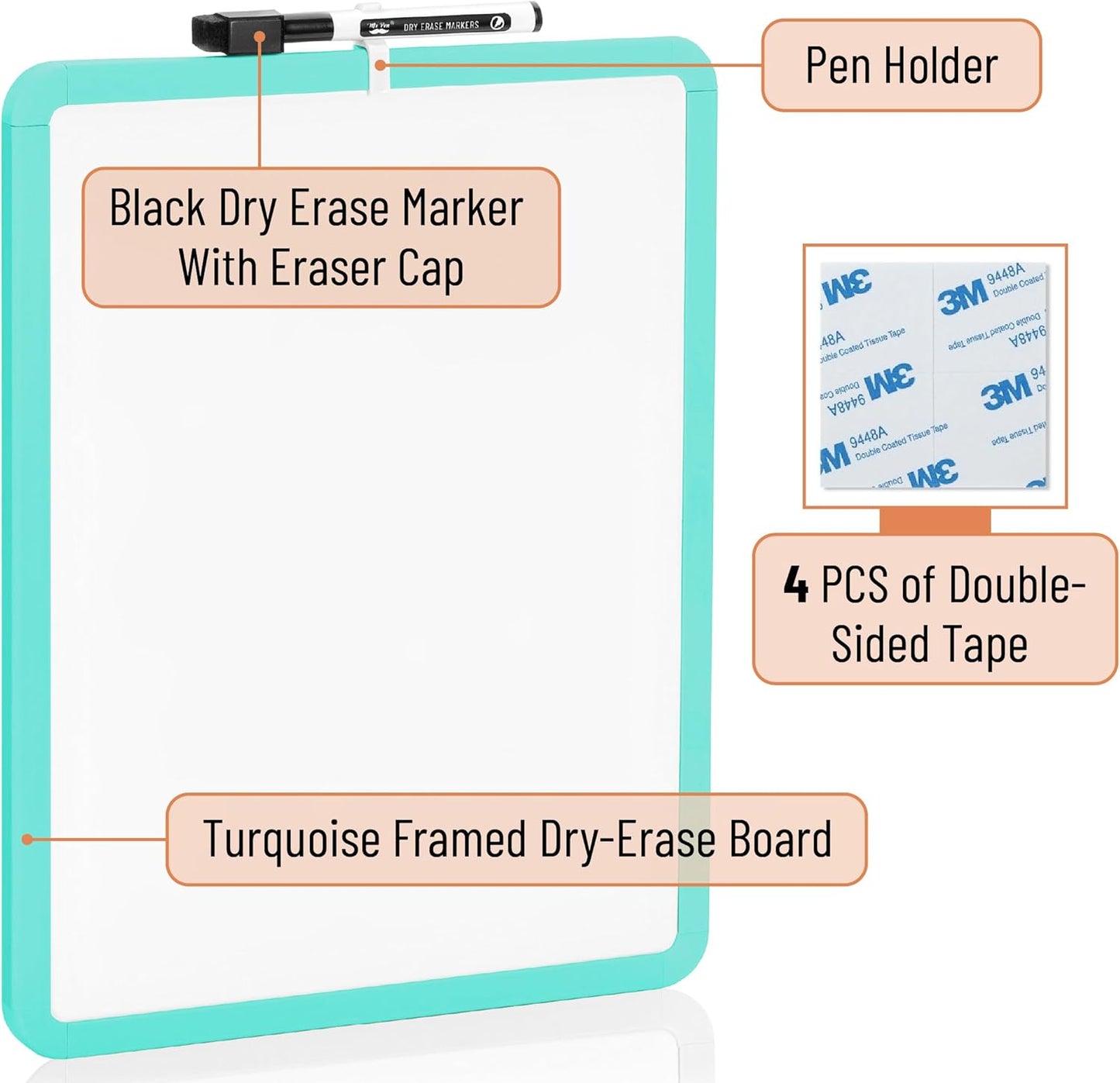 White Board for Kids, 14" x 11", Turquoise Frame, Marker