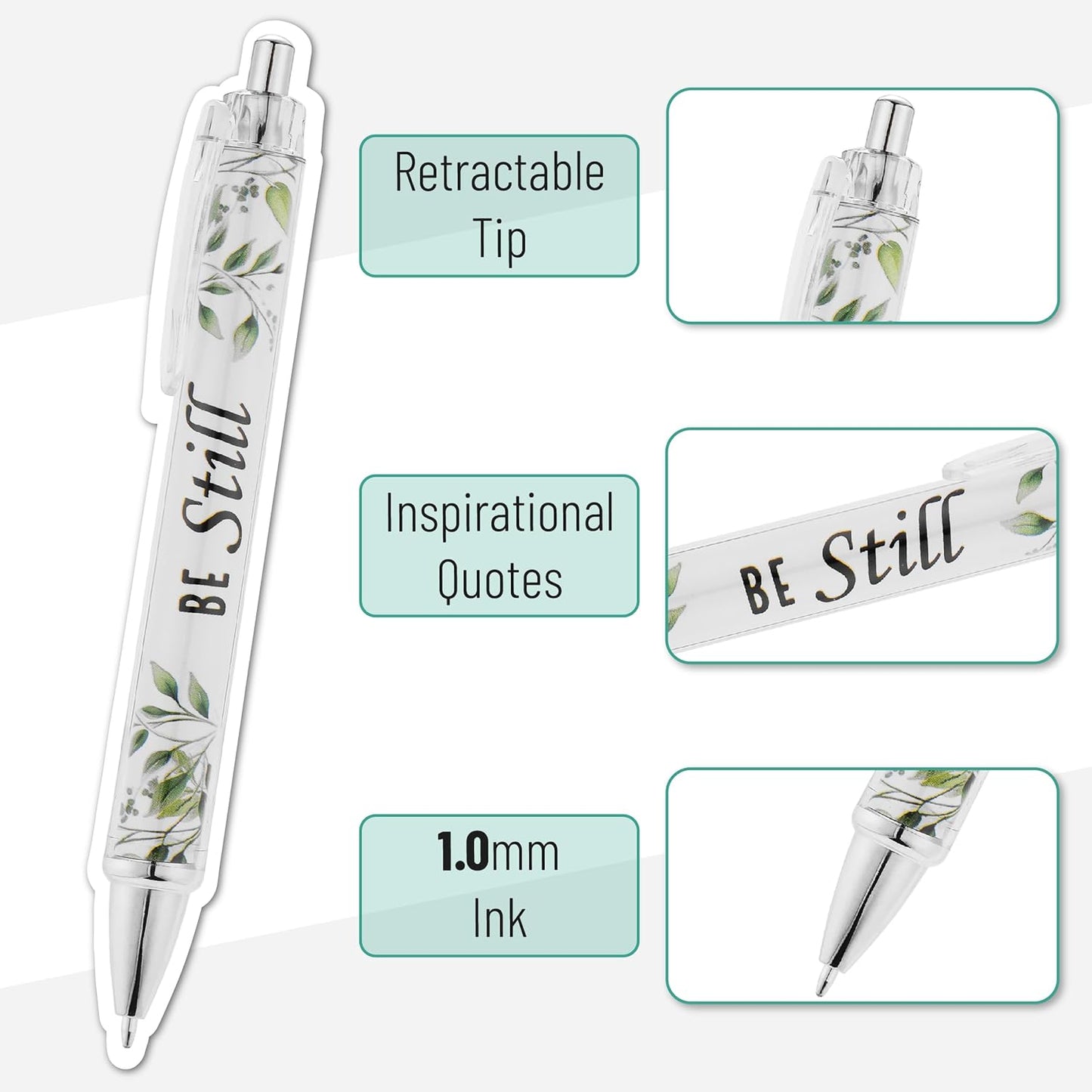 Mr. Pen- Christian Pen Set, 10 Pack, Green Elegance, Black Ink, Bible Verse Pen