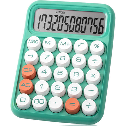 Mechanical Calculator, 12-Digit, Large LCD, Earthy Green, Round Keys