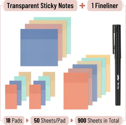 Mr. Pen- Transparent Sticky Notes, 18 Pads, 900 Sheets with Pen