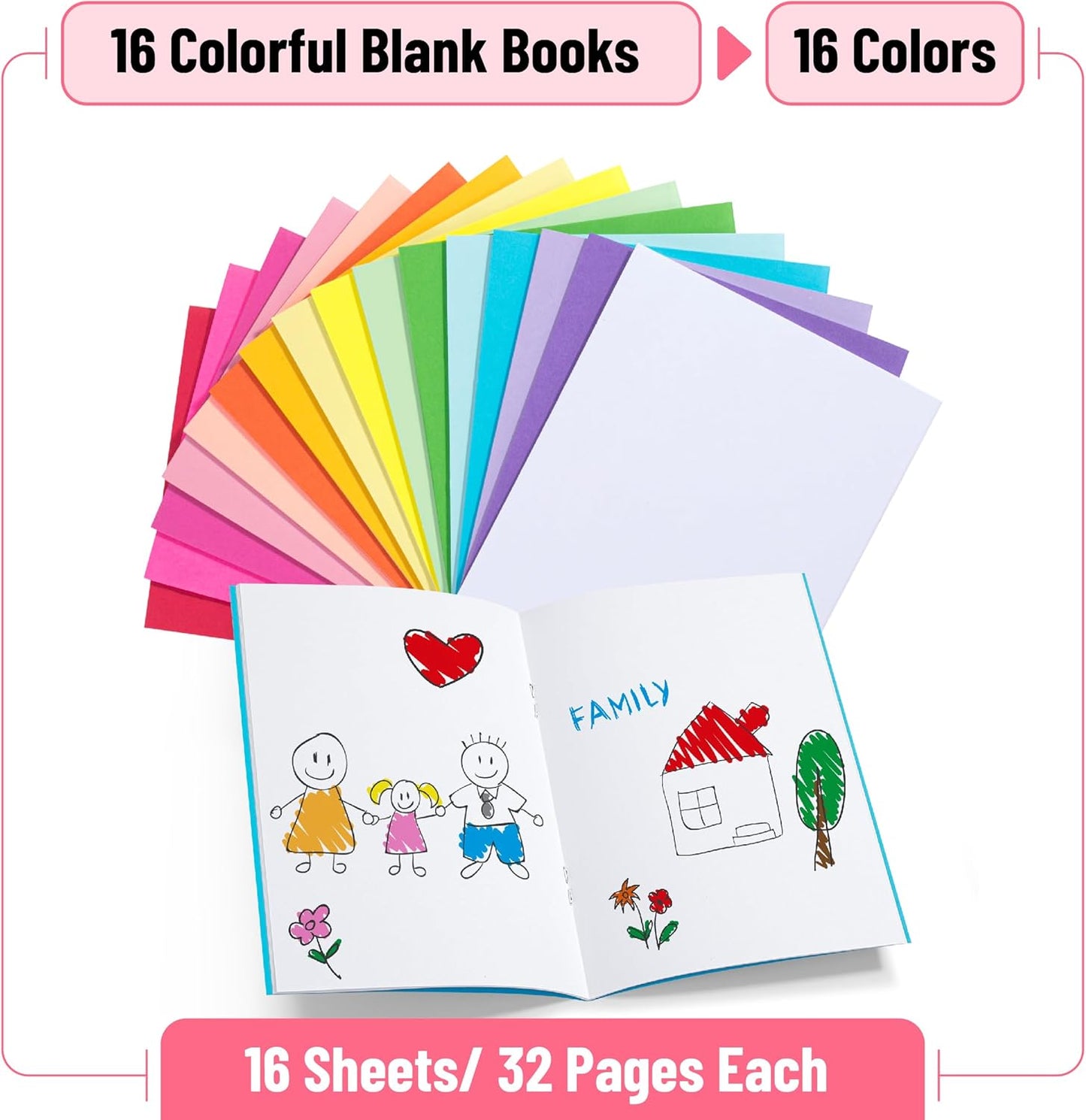 Mr. Pen- Colorful Blank Books, 4.25" x 5.5", 32 Pages, 16 Pack, Blank Notebooks for Kids,