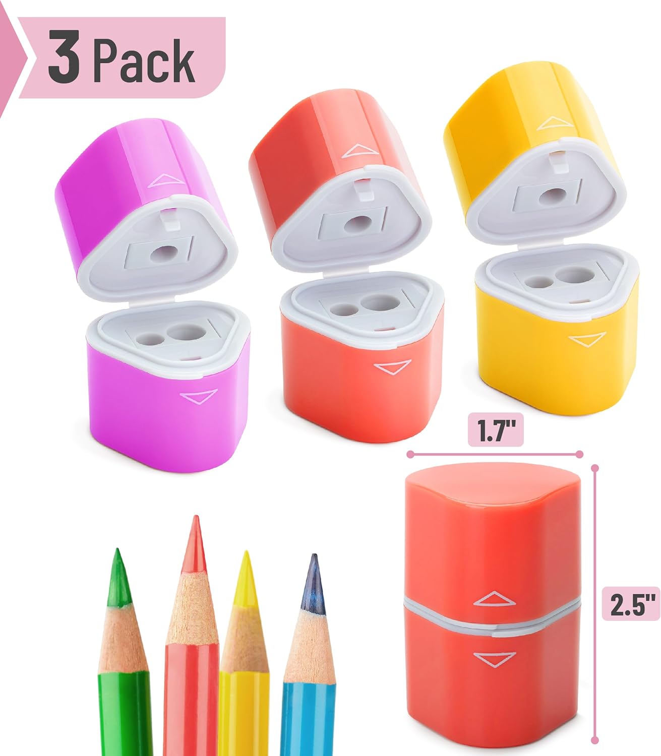 Pencil Sharpener for Colored Pencils, 3 Pack, 3 Hole, Pencil Sharpeners Manual, Handheld Pencil Sharpener, Pencil Sharpeners Handheld, Crayon Sharpener, Colored Pencil Sharpener