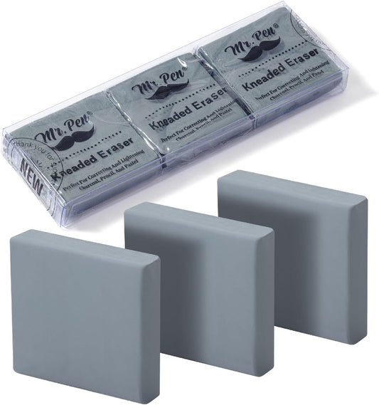 Mr. Pen- Kneaded Eraser, 3 Pack, Grey, 1.44"x1.36" Kneaded Erasers for Artists, Art Eraser