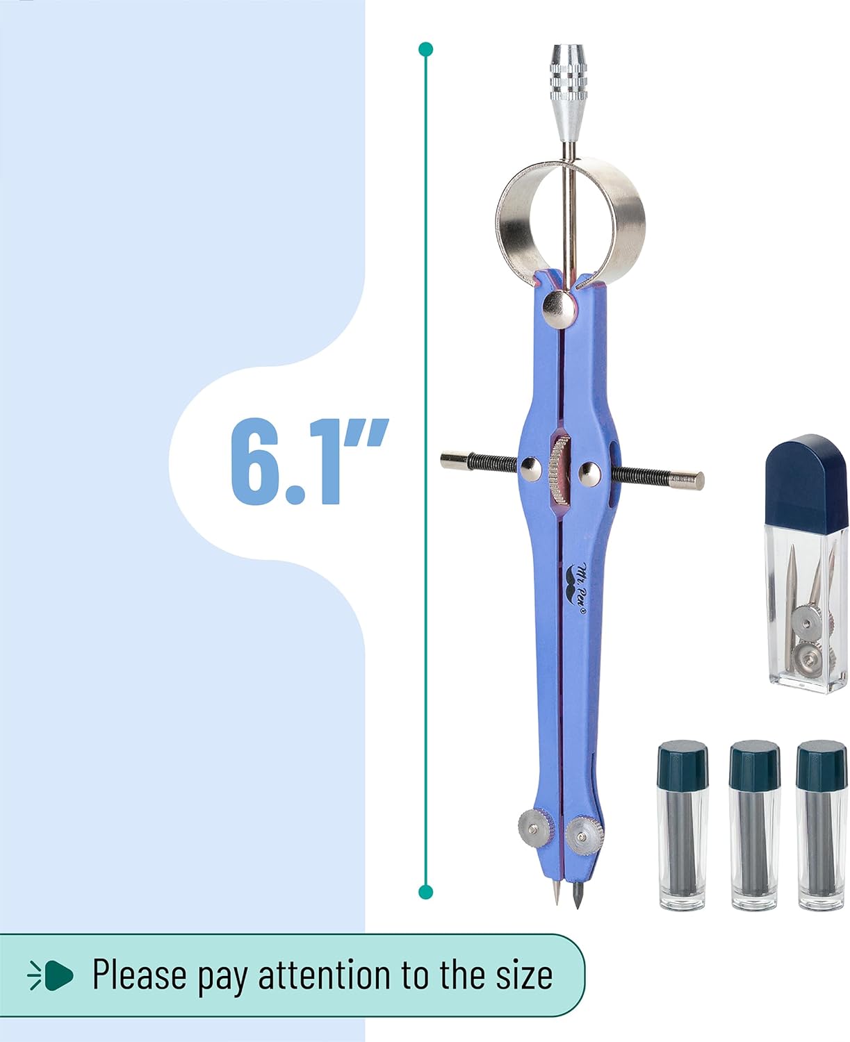 Professional Compass for Geometry, Blue with Extra Leads, Metal Compass with Lock, Drawing Compass, Geometry Compass, Math Compass, Compass Drawing, Drafting Compass, Drafting Tools