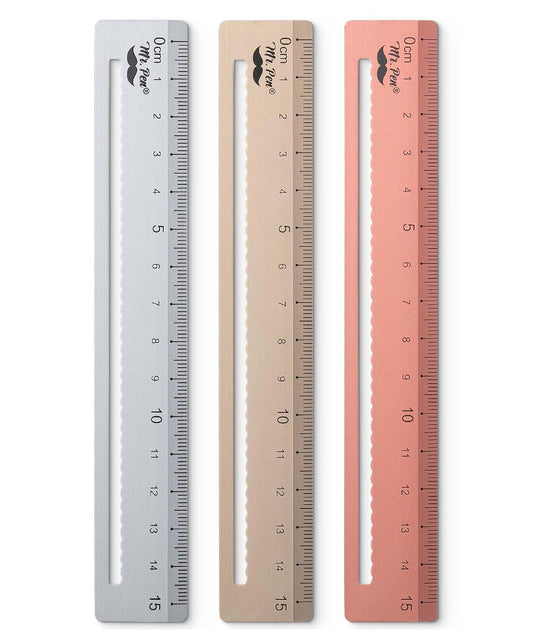 Mr. Pen- Steel Rulers, 3 pcs, 15cm, Silver, Gold, Rose Gold, Centimeter Ruler, Metric Metal Ruler Set