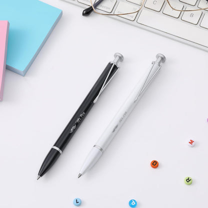 Mr. Pen- Metal Retractable Gel Pen, 2 Pack, 2 Refills, Black & White, Black Ink, Metal Barrel Gel Pens Fine Point 0.7mm, Retractable Pens