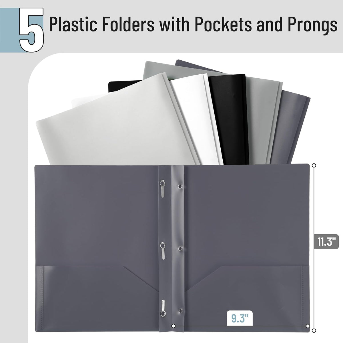 Mr. Pen- Plastic Folders with Pockets and Prongs, 5 Pack, Letter Size, Flexible Plastic Folders with Prongs