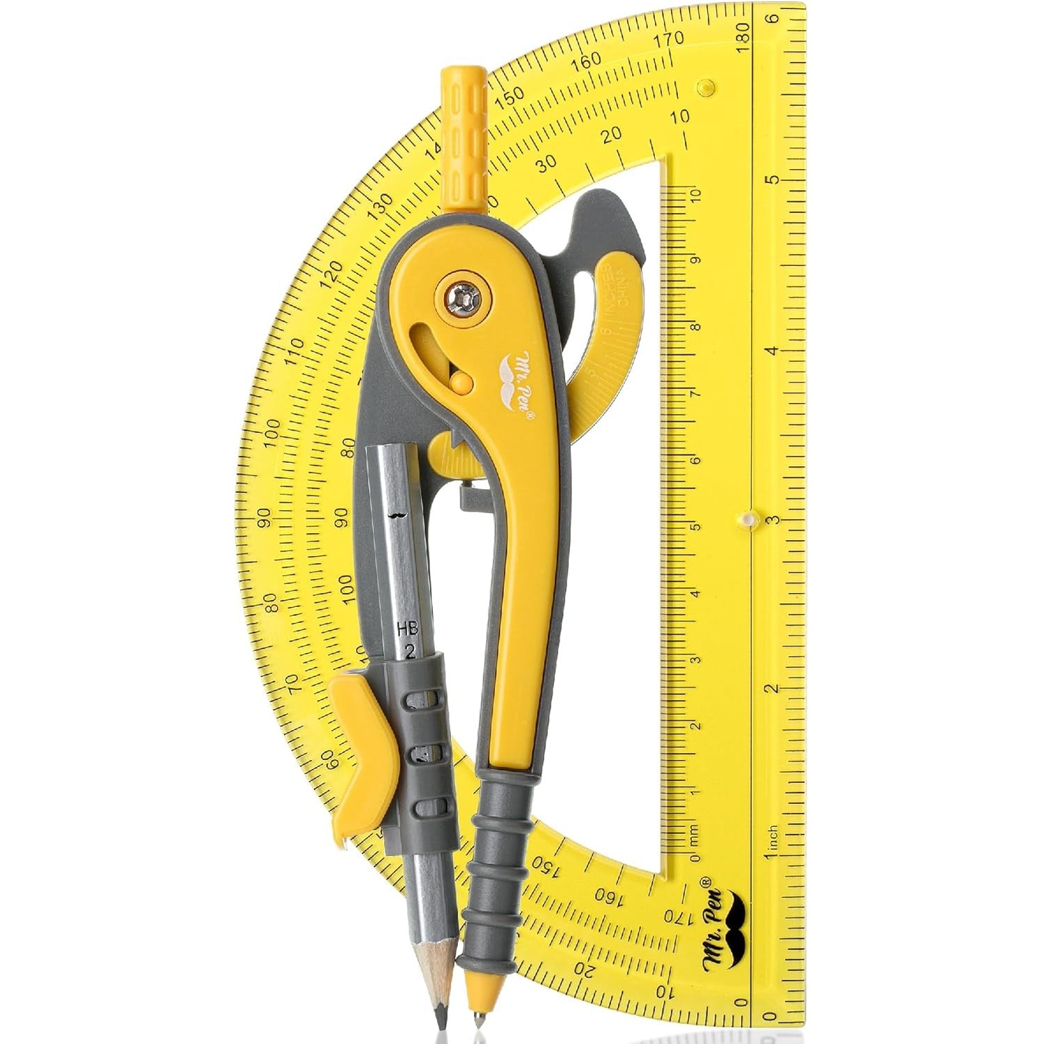 Mr. Pen Geometry Set With 13 Pieces - Includes Compass, Ruler, Protractor & More In Hard Case