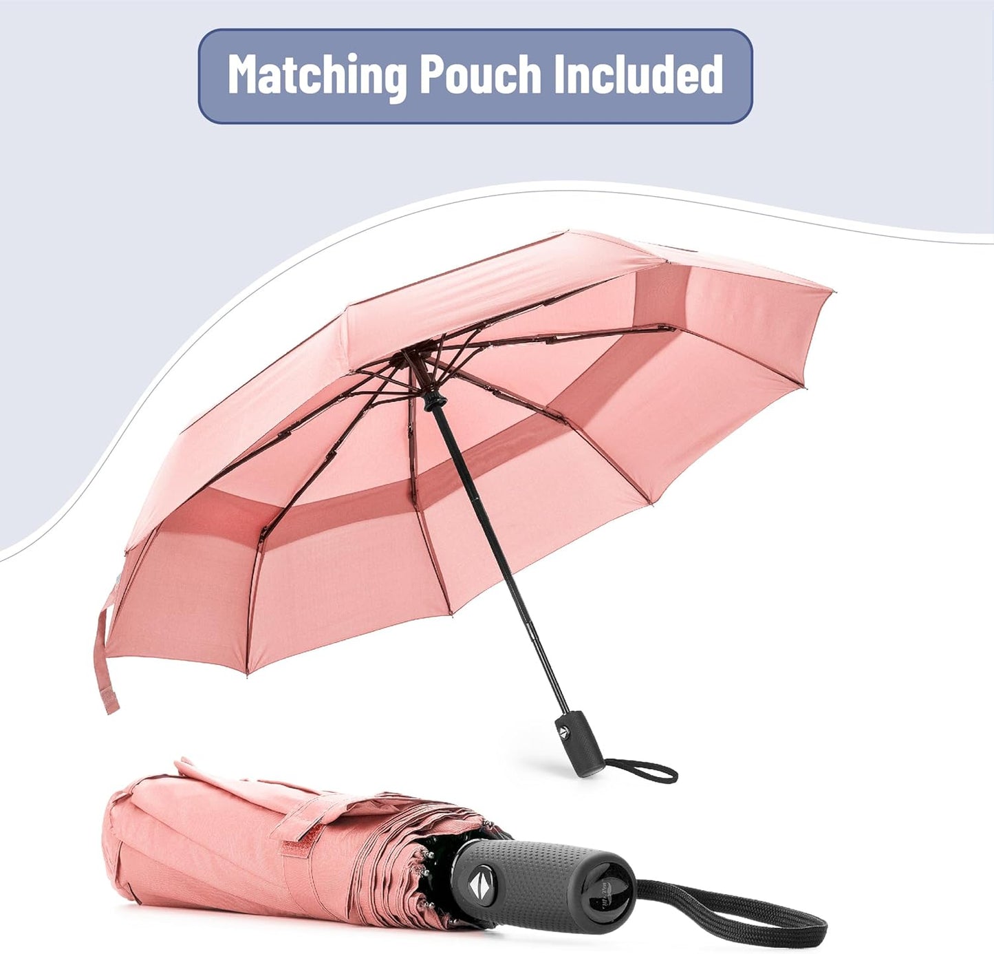 Mr. Pen- Windproof Travel Umbrella, Light Pink, Automatic Umbrellas for Rain, Compact Umbrella