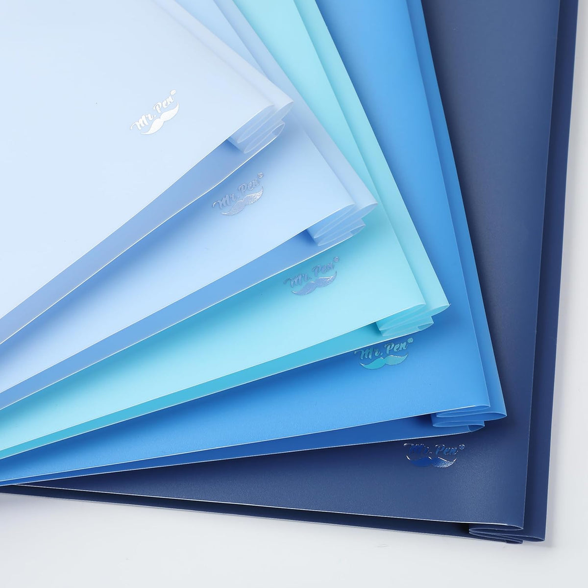 Mr. Pen- Plastic Folders with Pockets and Prongs, 5 Pack, Letter Size, Blue Shades
