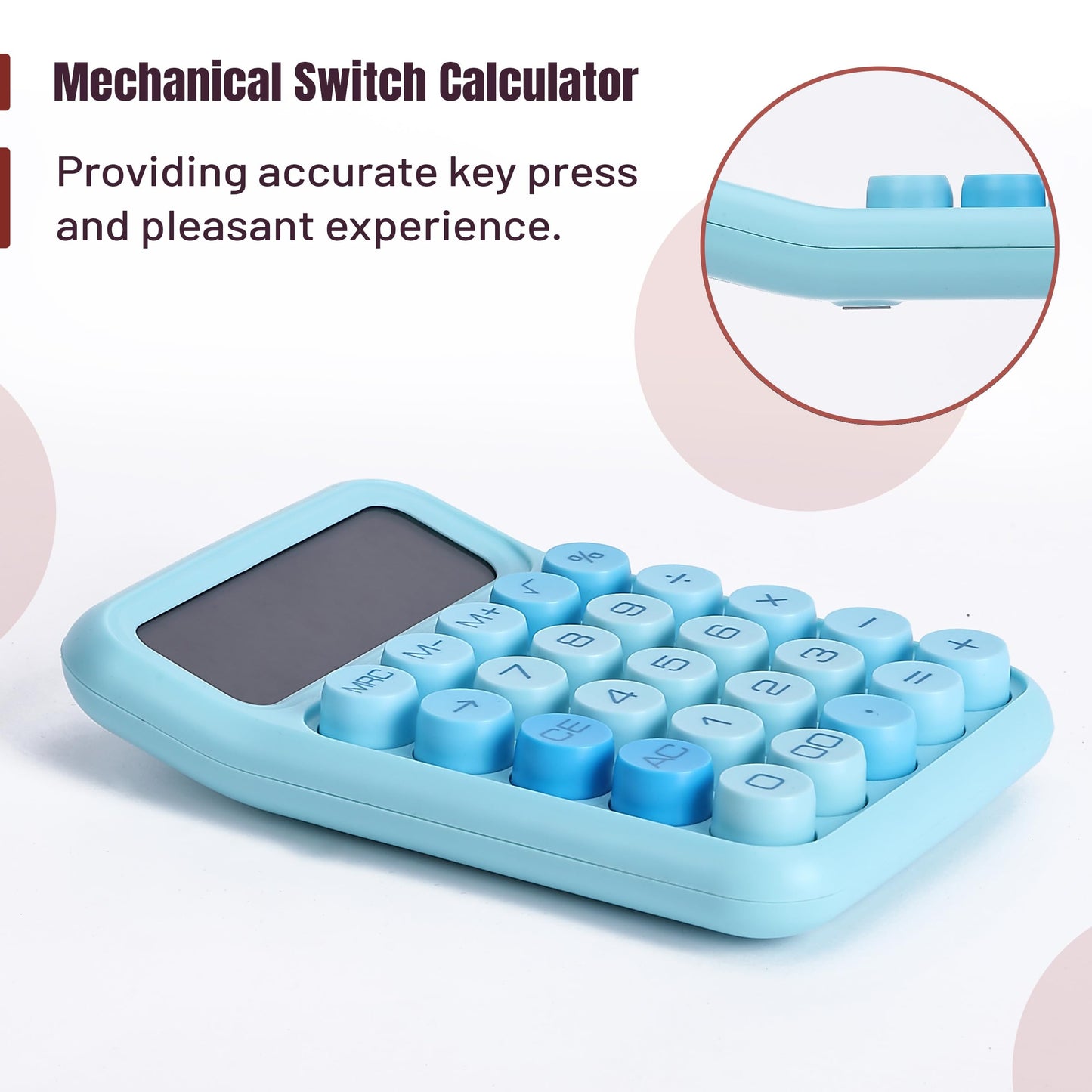 Mechanical Switch Calculator, 12 Digits, Large LCD Display, Pink Calculator Big Buttons, Mechanical Calculator, Calculators Desktop Calculator, Cute Calculator, Aesthetic Calculator Pink