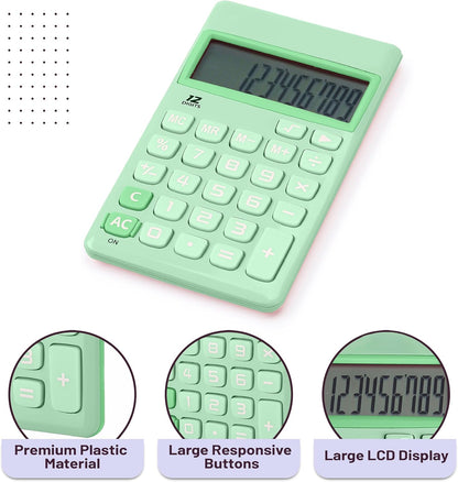 Simple Calculator, 12-Digit, Pastel Green, Solar, Handheld