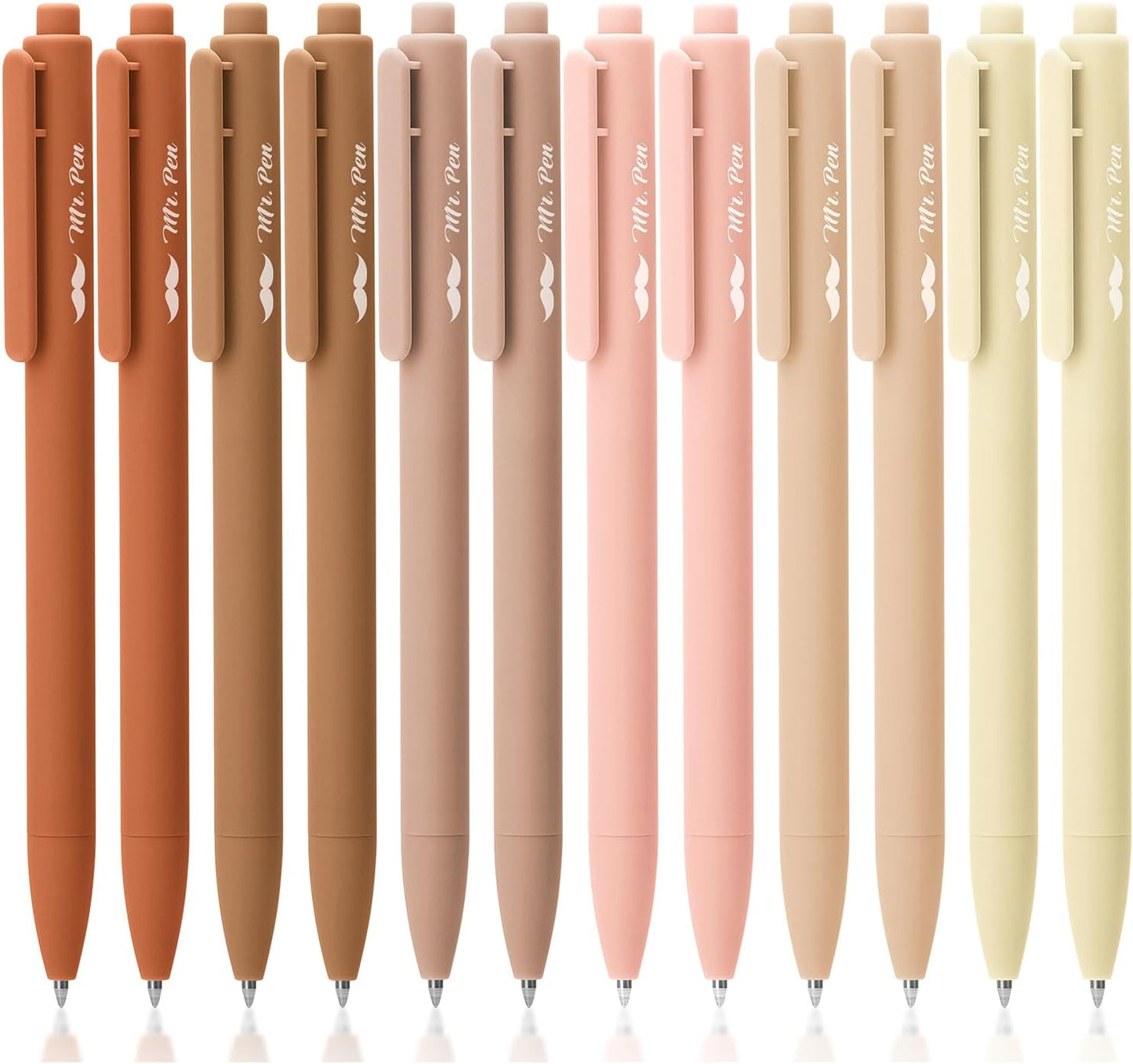 Mr. Pen- Retractable Gel Pens, 12 Pack, Black Ink, Natural Colors Barrels Gel Pens, Gel Pens Fine Point 0.5mm, Retractable Pens