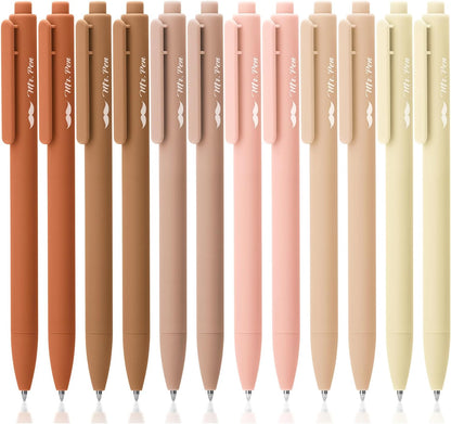 Mr. Pen- Retractable Gel Pens, 12 Pack, Black Ink, Natural Colors Barrels Gel Pens, Gel Pens Fine Point 0.5mm, Retractable Pens