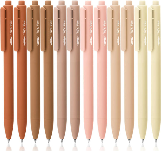 Mr. Pen- Retractable Gel Pens, 12 Pack, Black Ink, Natural Colors Barrels Gel Pens, Gel Pens Fine Point 0.5mm, Retractable Pens