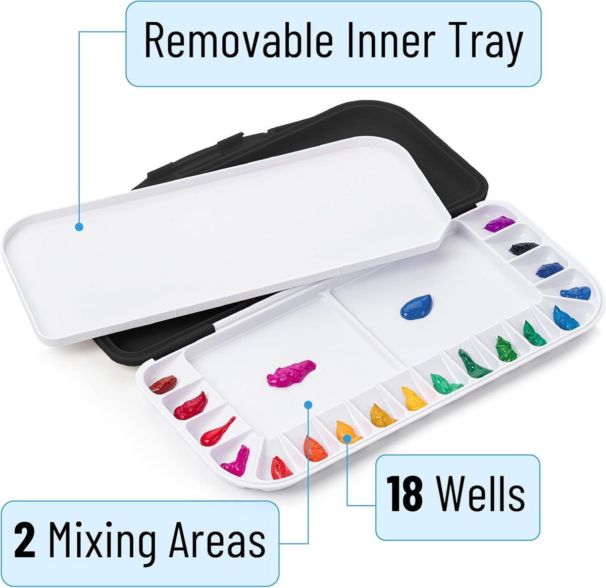 Mr. Pen- Airtight Watercolor Palette with Lid, Black, 18 Wells and 2 Mixing Areas, Empty Watercolor Palette