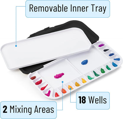 Mr. Pen- Airtight Watercolor Palette with Lid, Black, 18 Wells and 2 Mixing Areas, Empty Watercolor Palette