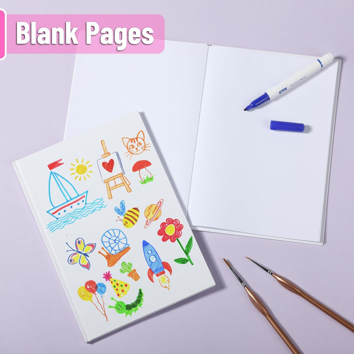 Mr. Pen- Blank Hardcover Books, 7" x 10", 40 Pages, 6 Pack, White, Blank Notebooks for Kids