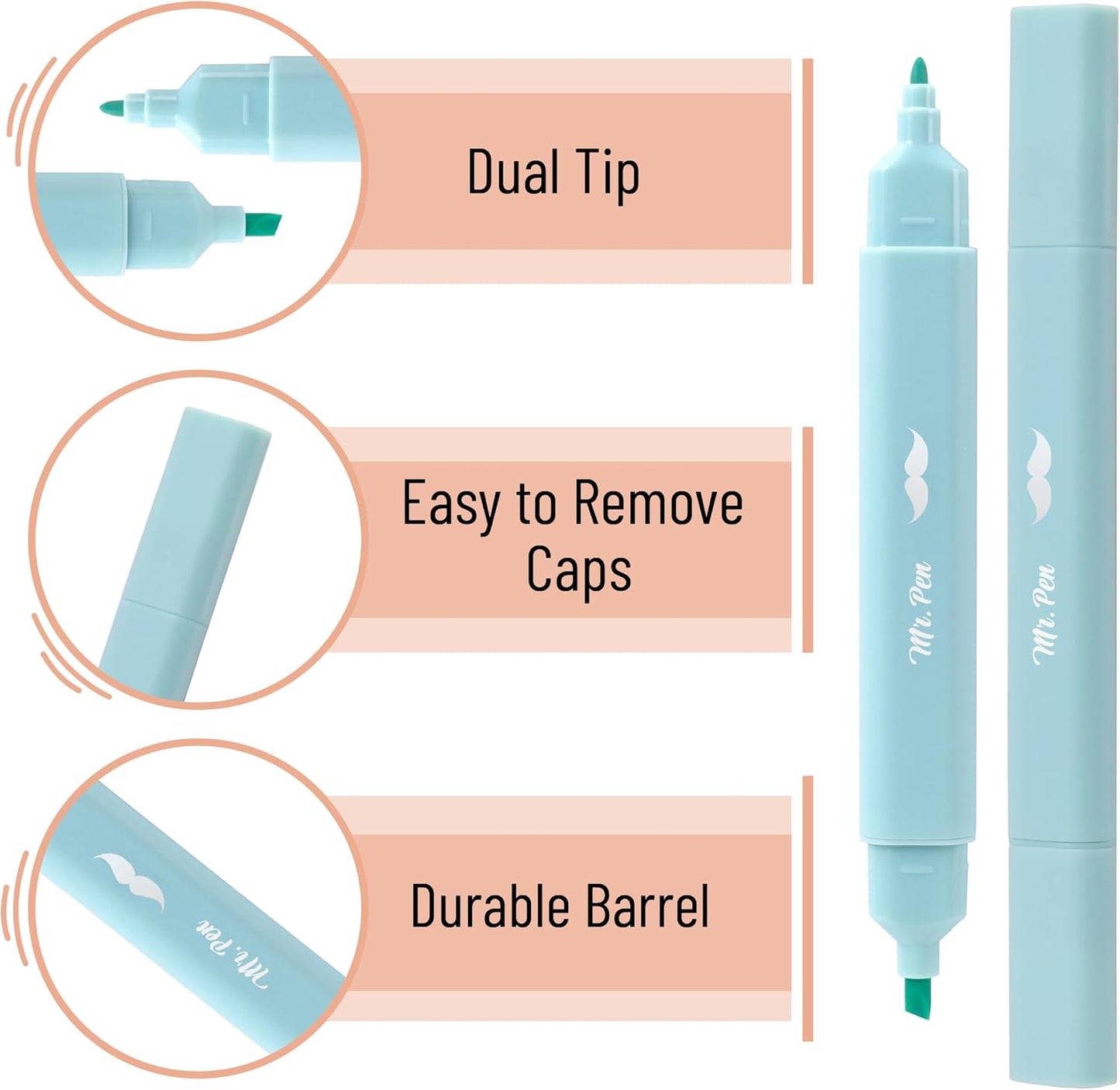 Mr. Pen- Aesthetic Dual Tip Bible Highlighters, No Bleed Through Assorted Color, 8pcs, Cute Highlighter Dual Tip for Journaling Supplies and School Accessories