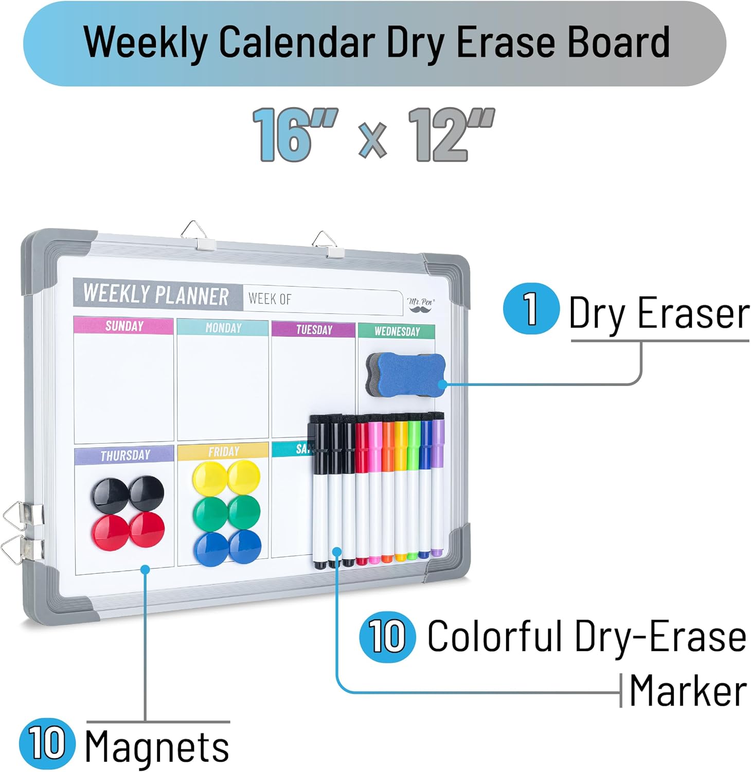 Mr. Pen Weekly Dry Erase Board, 12” x 16”, DoubleSided with