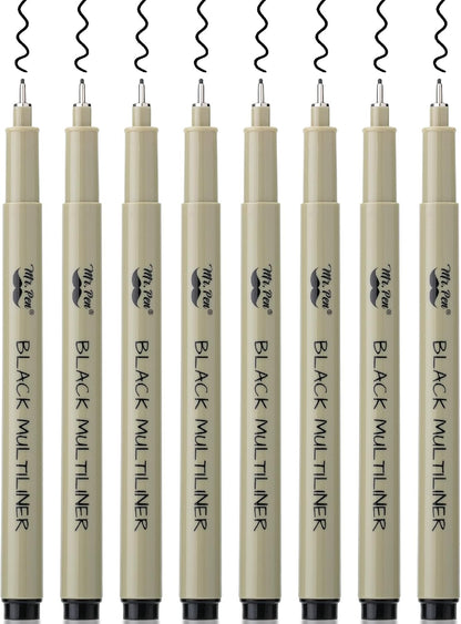Artist Fineliner Pens, Black, 0.45mm Tip, 8 Pack