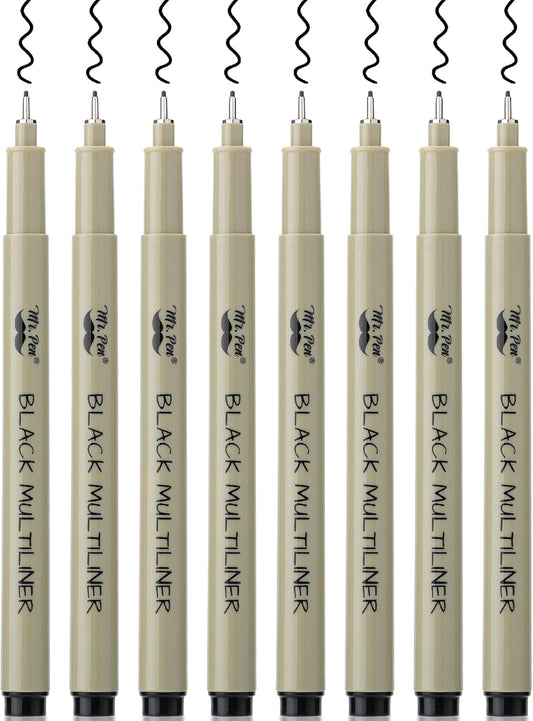 Artist Fineliner Pens, Black, 0.45mm Tip, 8 Pack