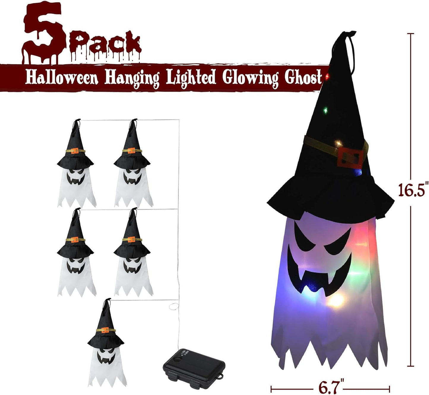 Mr. Pen- Halloween Hanging Lighted Glowing Ghost, 5 pcs, Halloween Ghosts