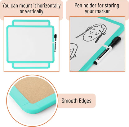 White Board for Kids, 14" x 11", Turquoise Frame, Marker
