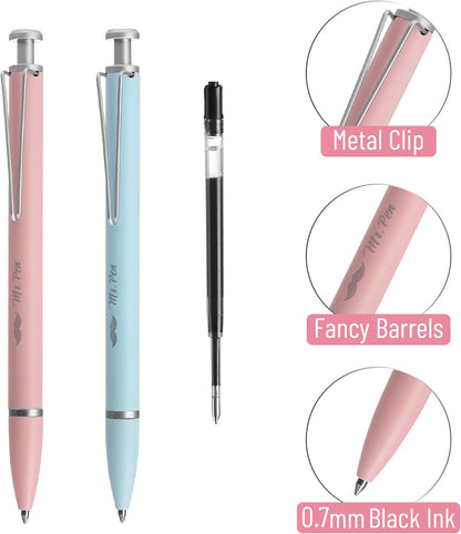 Mr. Pen- Metal Retractable Gel Pen, 2 Pack, 2 Refills, Blue & Pink, Black Ink, Metal Barrel Gel Pens Fine Point 0.7mm