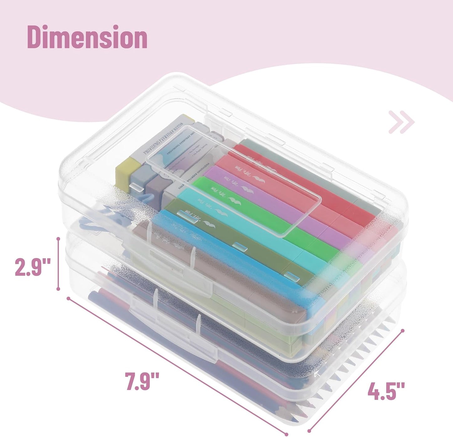 Mr. Pen- Pencil Box, 2 Pack, Clear, Plastic Pencil Box Case, Pencil Case, Crayon Box