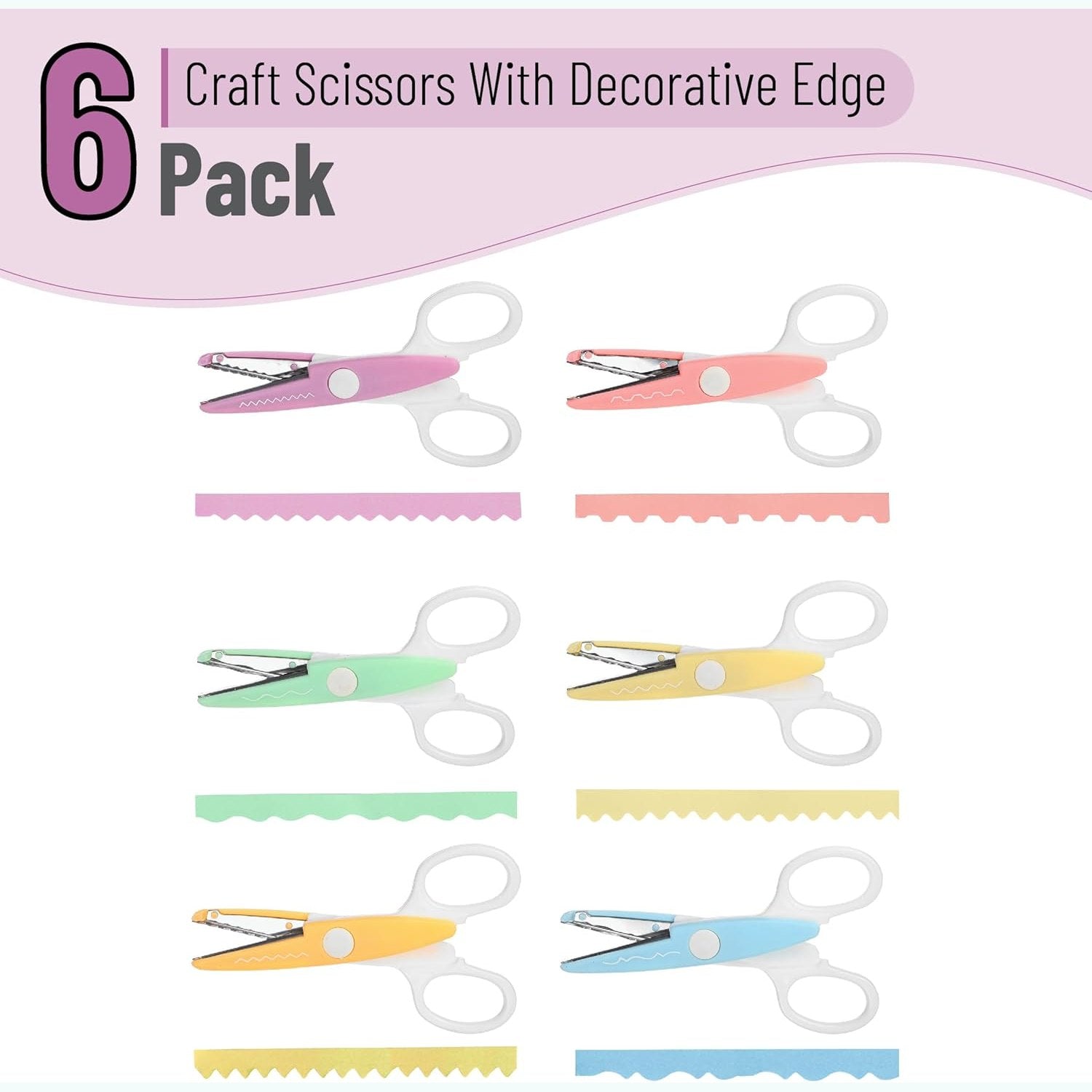Mr. Pen Craft Scissors Decorative Edge, 6 Pack, White & Pastel Color,