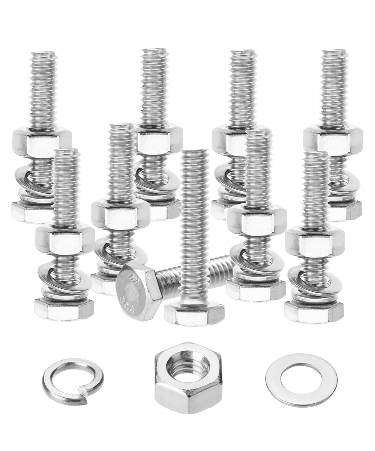 Mr. Pen- Nuts and Bolts Set, 1/4"-20x1-1/4, 10 Sets, Stainless Steel, Hex Head Nut and Bolt Set