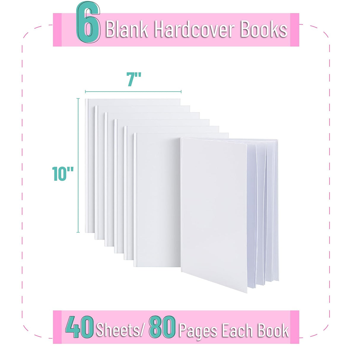 Mr. Pen- Blank Hardcover Books, 7" x 10", 40 Pages, 6 Pack, White, Blank Notebooks for Kids