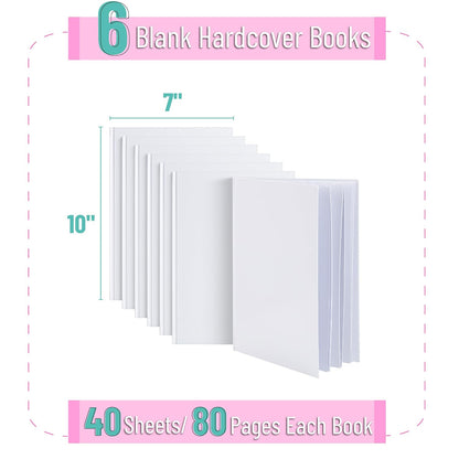 Mr. Pen- Blank Hardcover Books, 7" x 10", 40 Pages, 6 Pack, White, Blank Notebooks for Kids