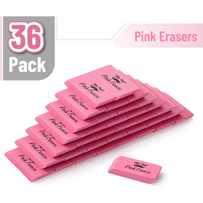 Classic Pink Pencil Erasers, 36 Pack, Large Block Erasers