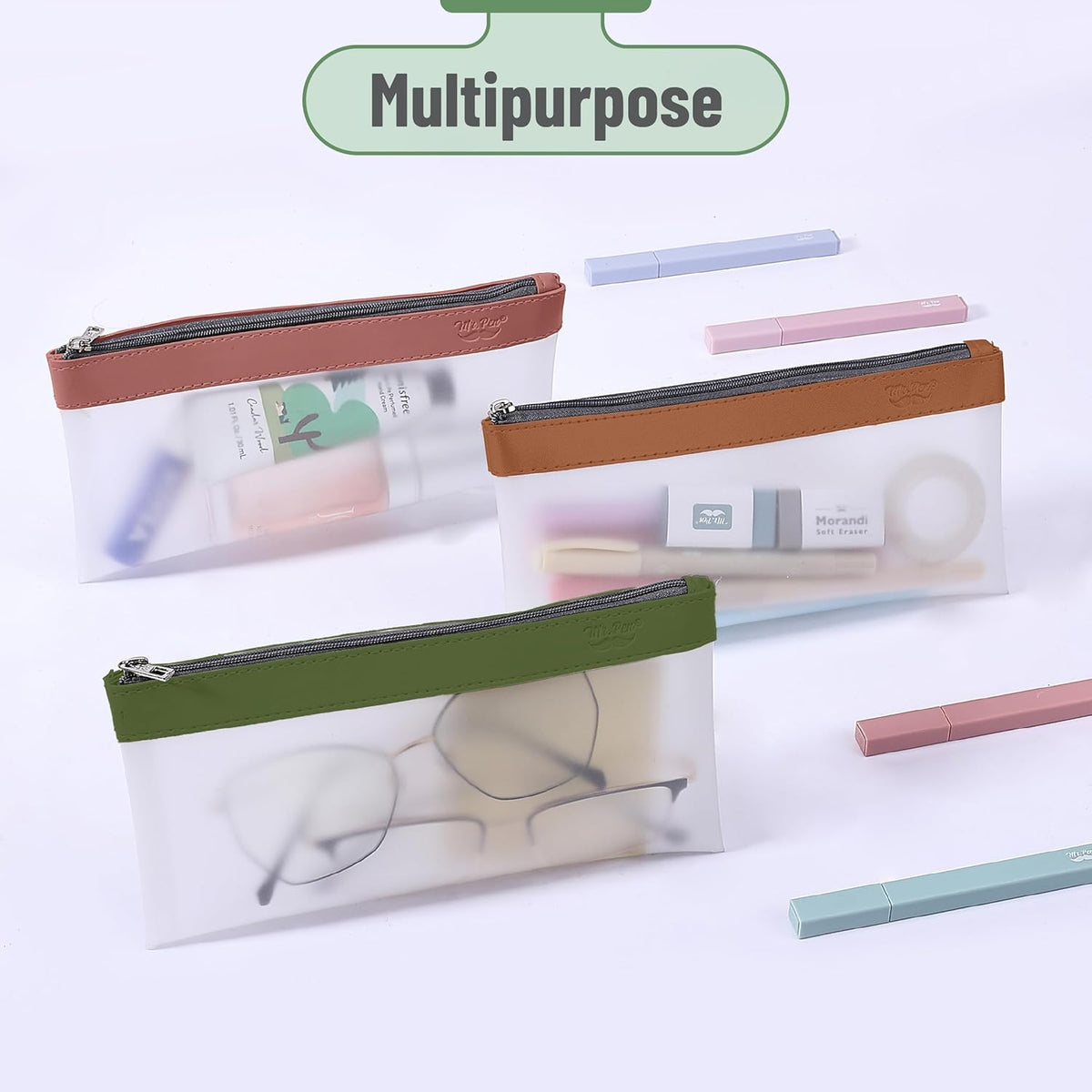 Mr. Pen- Clear Pencil Pouch, 6 Pack, Colorful, Pencil Bags, Clear Makeup Pouch