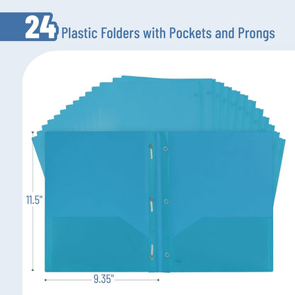 Mr. Pen- Plastic Folders with Pockets and Prongs, 24 Pack, Letter Size, Blue