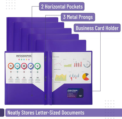 Mr. Pen- Plastic Folders with Pockets and Prongs, 5 Pack, Purple, Pocket Folders, Folders with Prongs