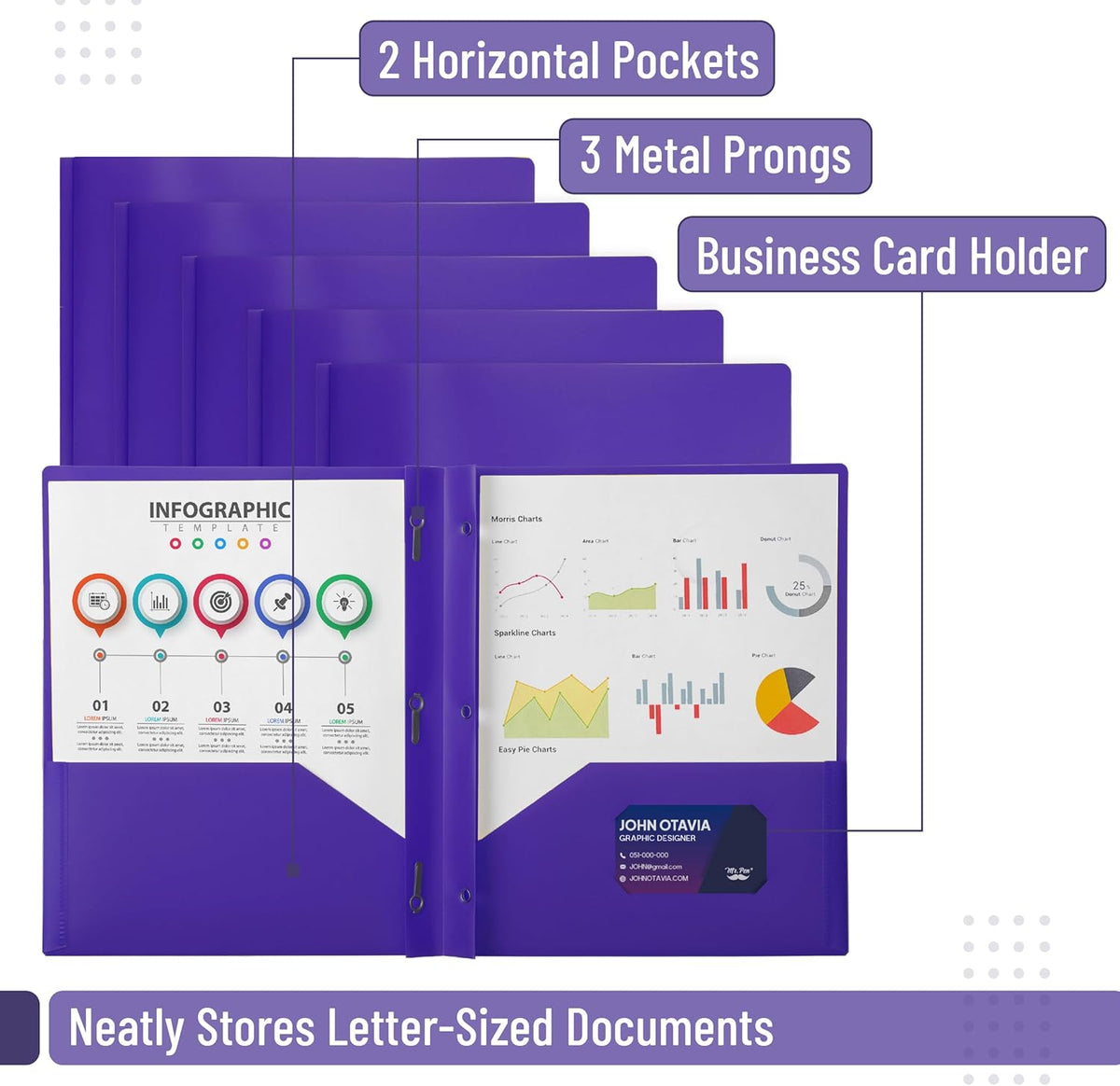Mr. Pen- Plastic Folders with Pockets and Prongs, 24 Pack, Letter Size, Purple