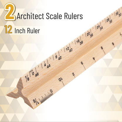 Mr. Pen- Architectural Scale Ruler, 12 Inch, 2 Pack, Wooden Architecture Ruler, Scale Ruler for Blueprints