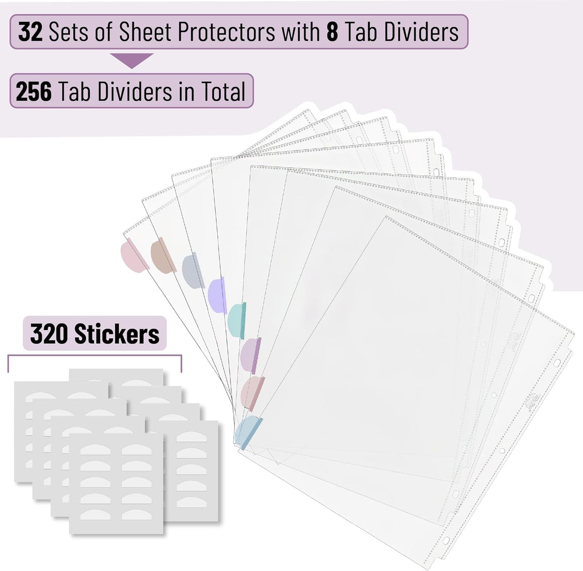 Mr. Pen- Clear Sheet Protectors with Tabs, 8 Tabs, 32 Sets, Clear Plastic Dividers for 3 Ring Binder