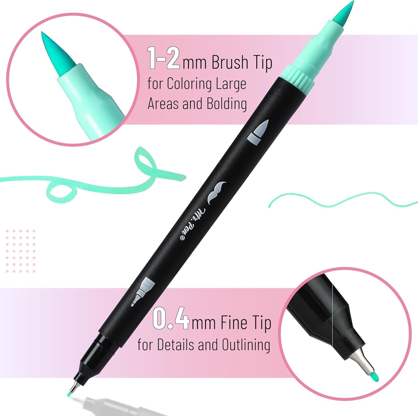 Dual Tip Brush Markers, 12 Pack, Muted Colors, Fine + Brush Tip