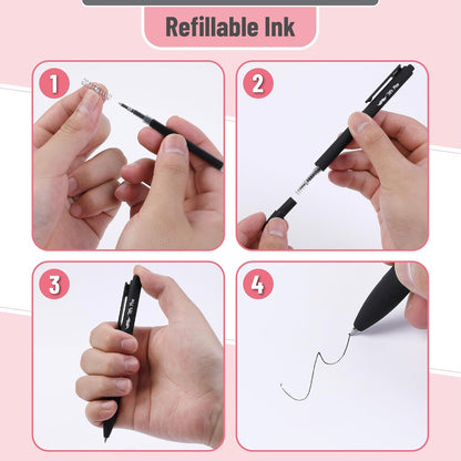 Retractable Gel Pens, 10 Pack, Black Ink Gel Pens, Black Barrels, Fast Dry, Gel Pens Fine Point 0.5 mm, Retractable Pens, Cute Pens, Gel Ink Pens, Aesthetic Pens for Journaling Fine Tip Pens