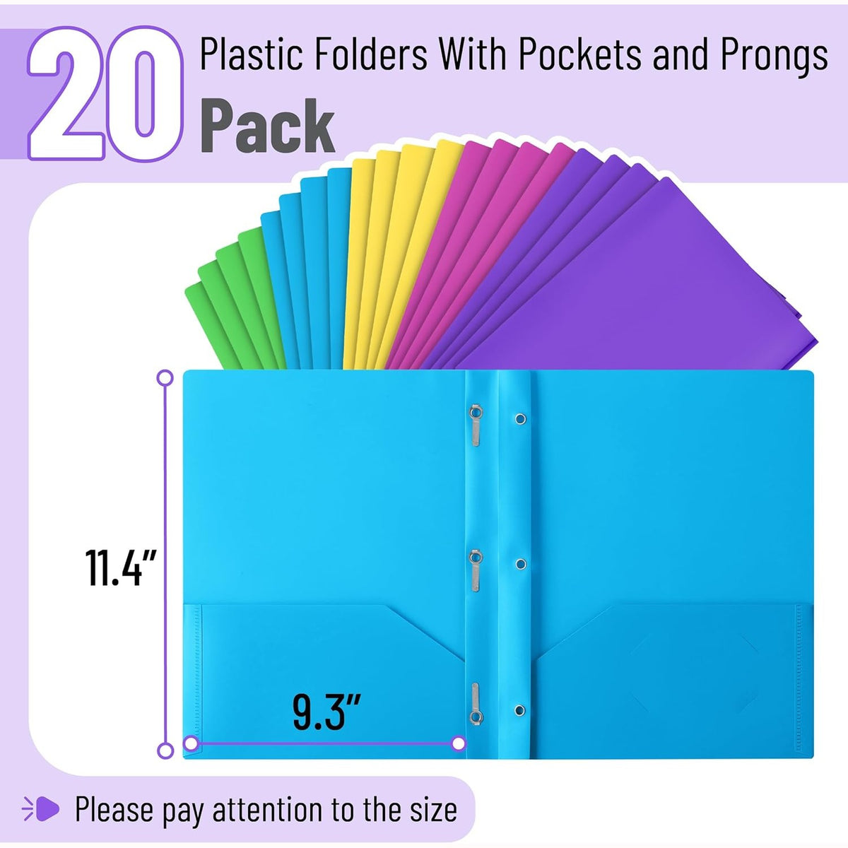 Mr. Pen- Plastic Folders with Pockets and Prongs, 20 Pack, Letter Size, Colorful