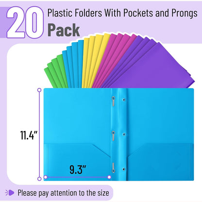 Mr. Pen- Plastic Folders with Pockets and Prongs, 20 Pack, Letter Size, Colorful