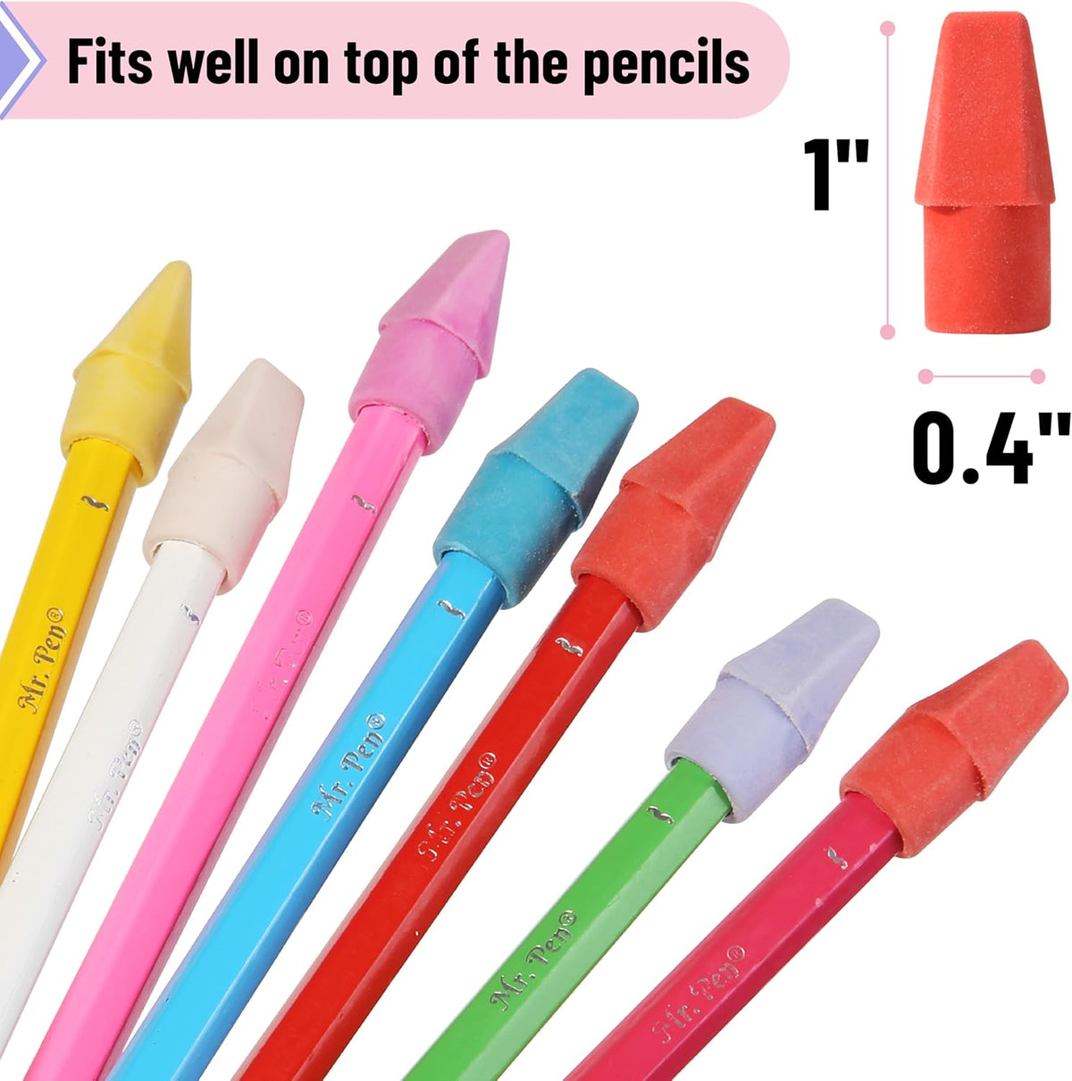 Mr. Pen- Pencil Erasers Toppers, 120 Pack, Colorful, Latex Free, No Smudge, Mr Pen Erasers for Pencils, Pencil Top Erasers, Eraser Caps