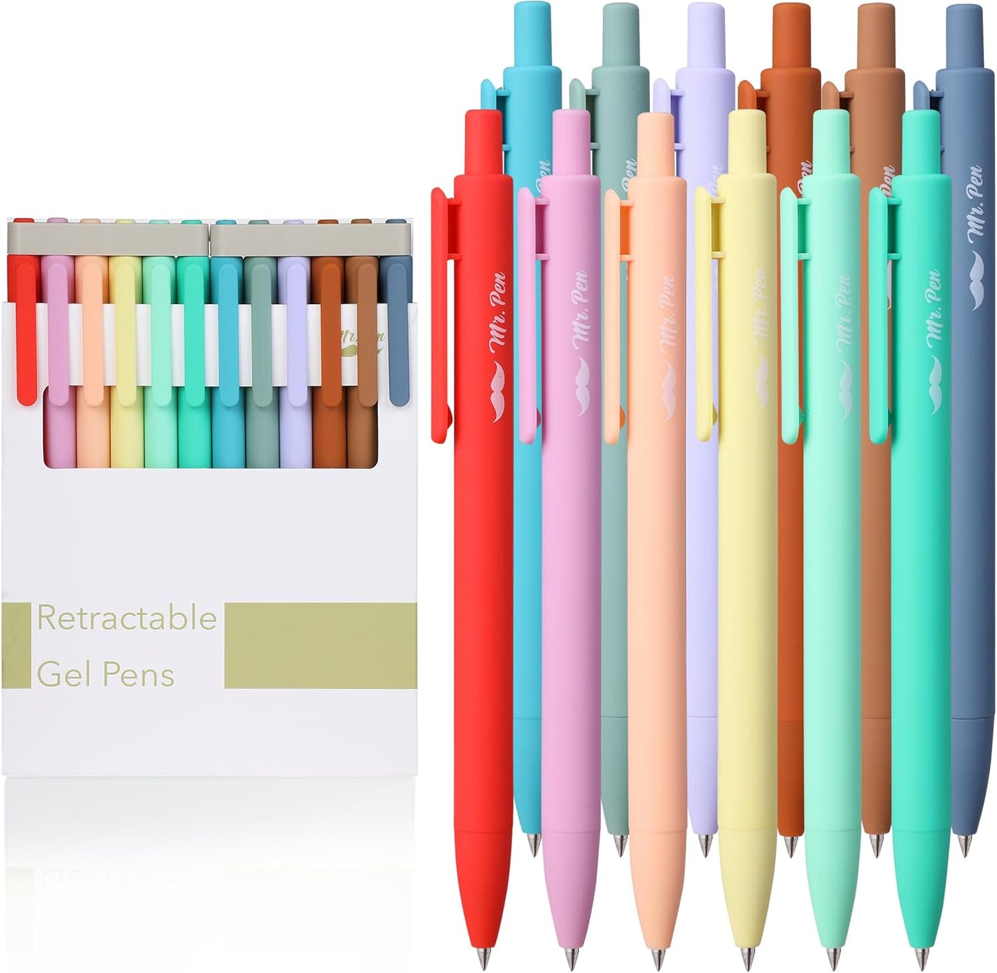 Cute Retractable Gel Pens, 12 Pack, Colored Ink, Fine Point 0.7mm