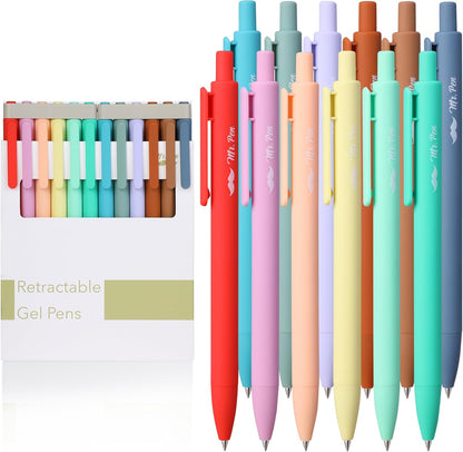 Cute Retractable Gel Pens, 12 Pack, Colored Ink, Fine Point 0.7mm