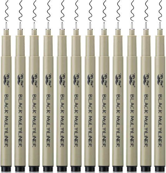 Black Fineliner Pens for Drawing, 0.3mm Tip, 12 Pack